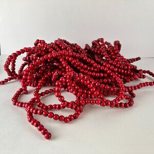 Lot of Seven 9 Ft Red Wooden Beaded Garland Strands